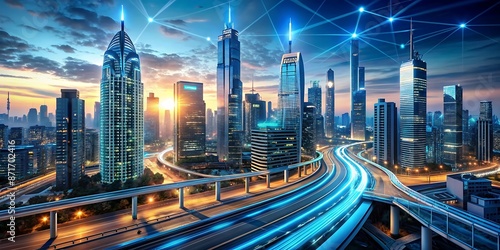 Wallpaper Mural Futuristic cityscape with AI-powered technology and advanced infrastructure, generative ai Torontodigital.ca