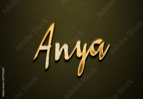 Old gold text effect of Russian name Anya with 3D glossy style Mockup. photo