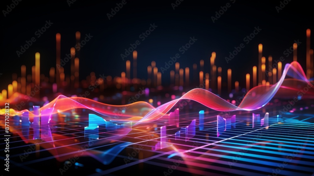 Obraz premium Colorful music portfolio with musical notes and key signatures, abstract background