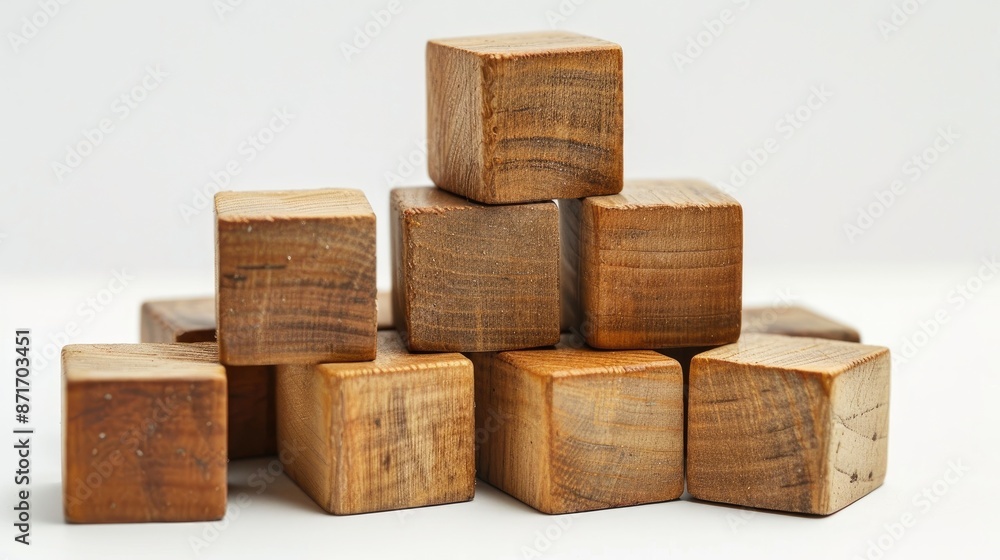 Wooden block stack with space on white backdrop Wooden block stack with space on white backdrop