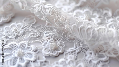 Intricate lace pattern with delicate details and an elegant white texture