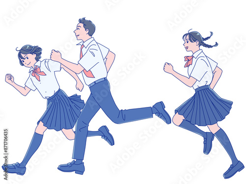笑顔で走り出す男女の学生