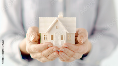 Miniature House in Hands. Real Estate Concept