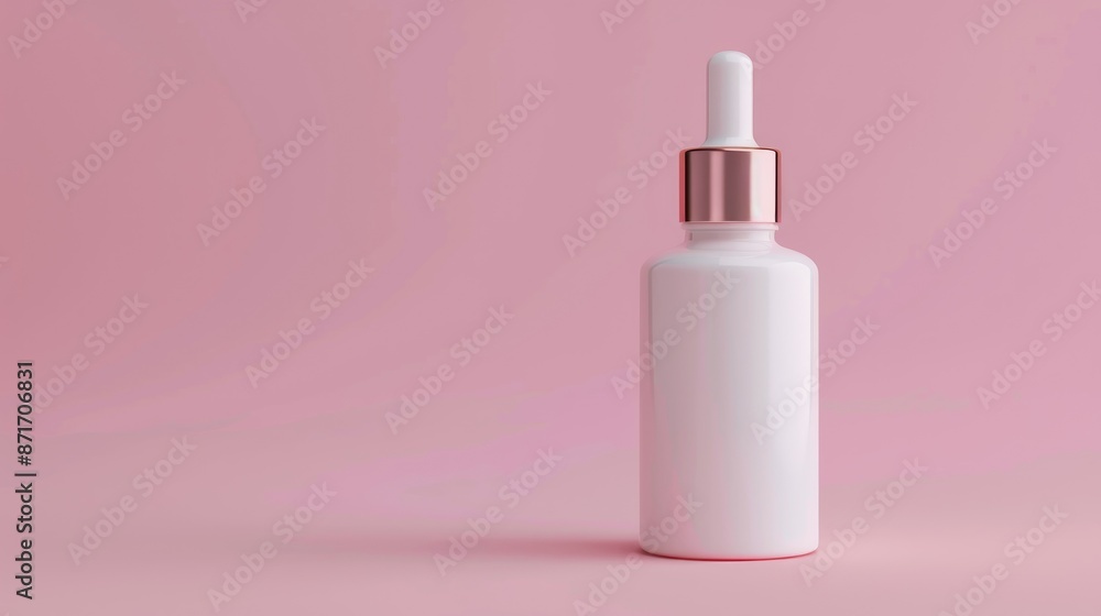 Natural Spa Cosmetic Product Design Mockup with White Glass Dropper Bottle on Pink Background Natural Spa Cosmetic Product Design Mockup with White Glass Dropper Bottle on Pink Background