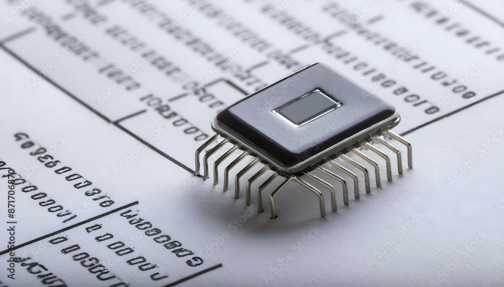 Fototapeta premium Digital document along with microchip on the table.