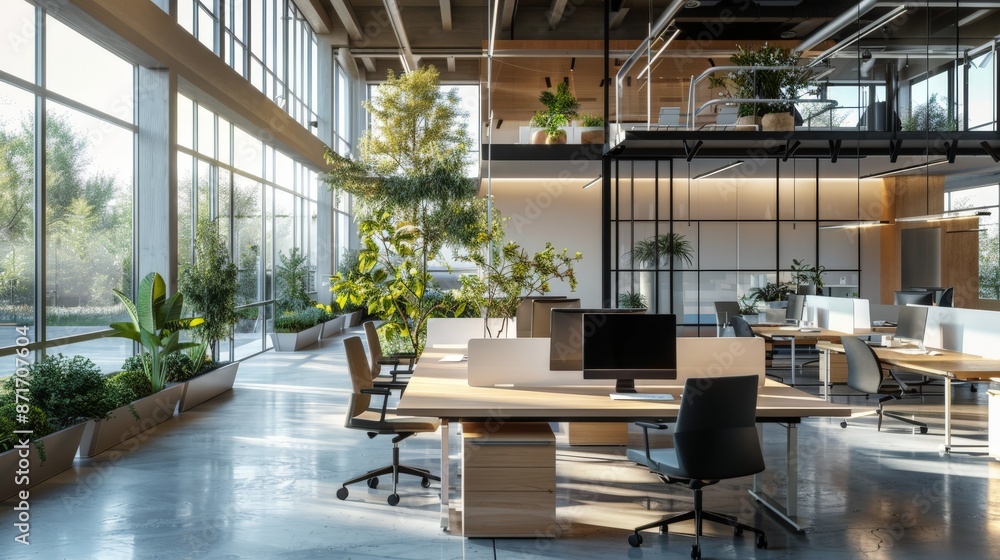 Modern Office with Natural Light and Greenery Modern Office with Natural Light and Greenery