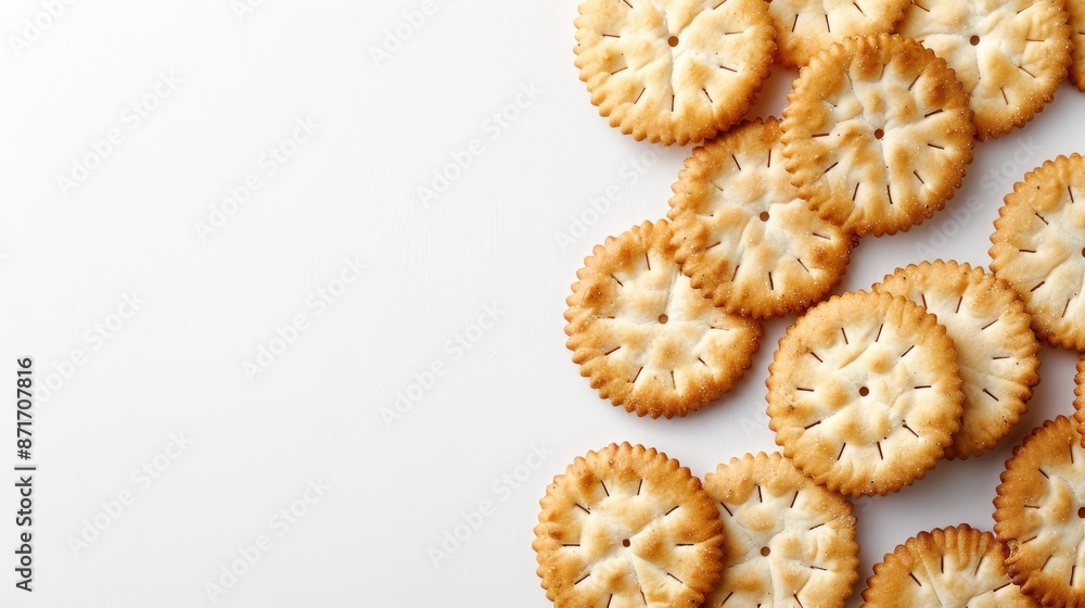 Round crackers isolated on white background with space for text Round crackers isolated on white background with space for text