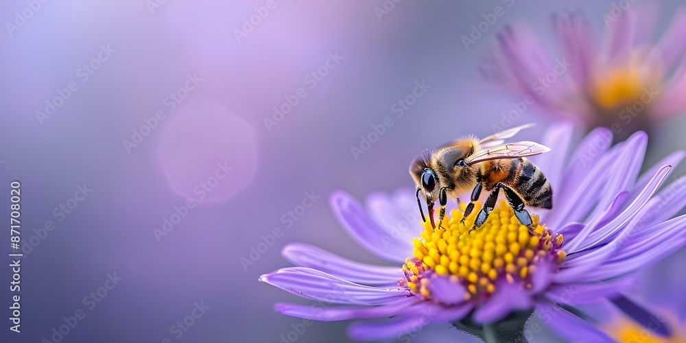 Bee pollinating a purple flower focused and purposeful. Concept Nature Photography, Bee Pollination, Flower Macro Shots, Close-up Insects, Gardening Activities Bee pollinating a purple flower focused and purposeful. Concept Nature Photography, Bee Pollination, Flower Macro Shots, Close-up Insects, Gardening Activities