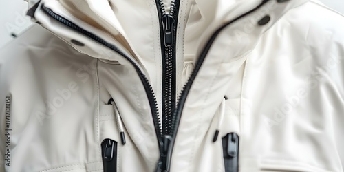 Ecru White Hybrid Jacket Detailed Look with Waterproof Zips. Concept Fashion, Outerwear, Jacket, Ecru White, Waterproof Zips photo