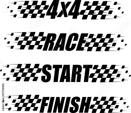 Vector black and white checkered auto racing flags and finishing tape vector 4*4 ,race,start,finish vector illustration