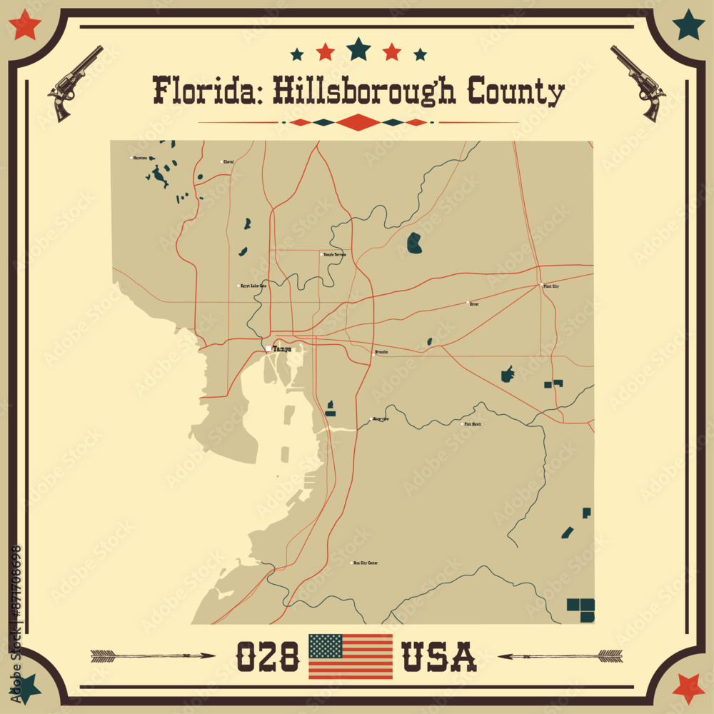 Large and accurate map of Hillsborough County, Florida, USA with vintage colors. Large and accurate map of Hillsborough County, Florida, USA with vintage colors.