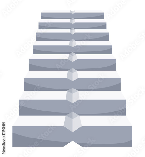 Game castle stairs in cartoon style. Medieval ancient ladder flights without railings, marble step treads or rock risers. Vector staircase isolated on white background