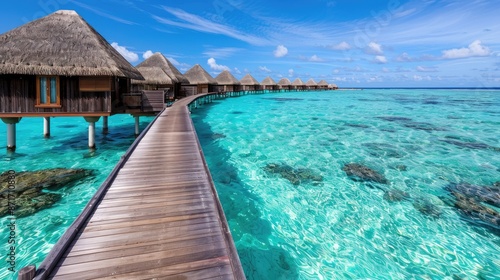 Tranquil Maldives resort with overwater villas  turquoise lagoon and lush tropical surroundings