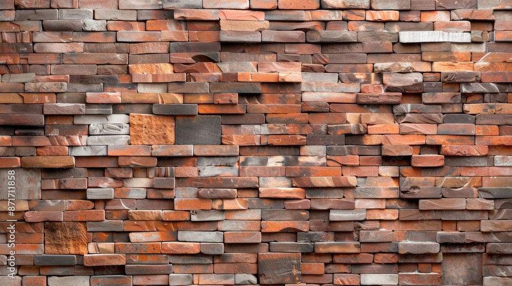 Weathered brick wall with varying shades of red, orange and brown bricks Weathered brick wall with varying shades of red, orange and brown bricks