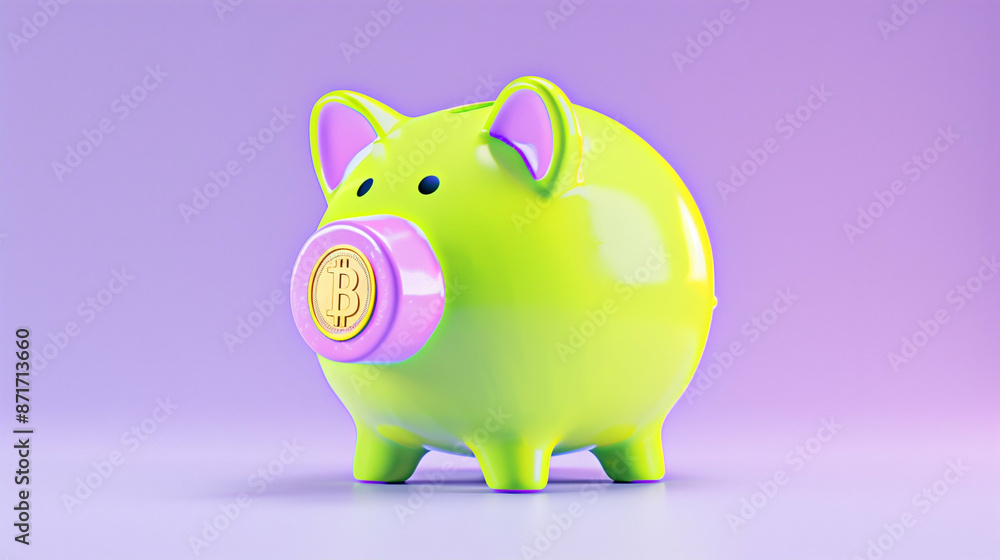Piggy Bank with Bitcoin Coin. Digital Saving Concept and Crypto Investment Piggy Bank with Bitcoin Coin. Digital Saving Concept and Crypto Investment