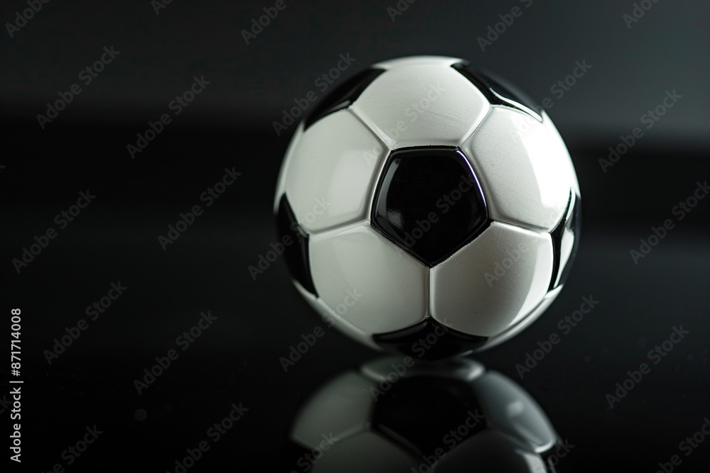 Fototapeta premium Soccer ball on black background. Empty space to add text or logo. Generative Ai