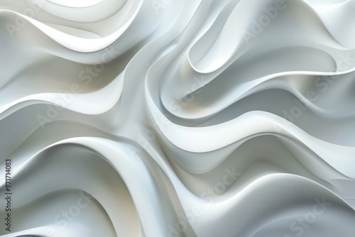 The image is a white, abstract design with a lot of curves and lines