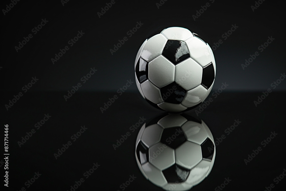 Naklejka premium Soccer ball on black background. Empty space to add text or logo. Generative Ai