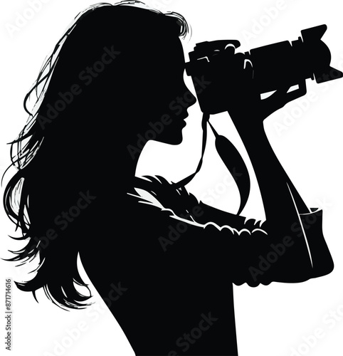 Black white photograph silhouette people use camera vector illustration. Generative AI