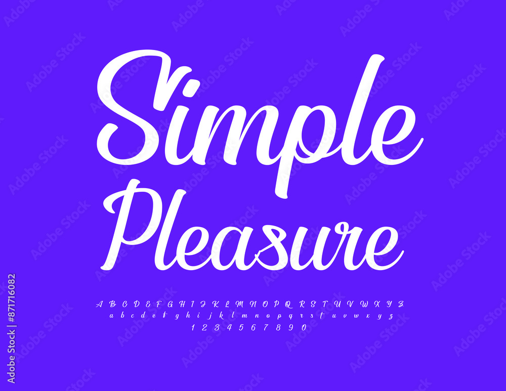 Vector artistic logo Simple Pleasure. Beautiful Calligraphic Font. Modern Alphabet Letters and Numbers set. Vector artistic logo Simple Pleasure. Beautiful Calligraphic Font. Modern Alphabet Letters and Numbers set.