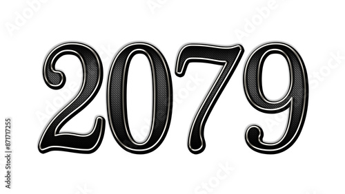 Fotografía black metal 3d design of number 2079 on white background.
