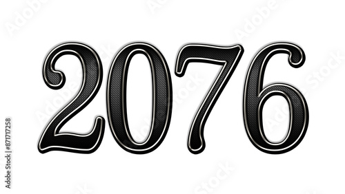 Photos black metal 3d design of number 2076 on white background.