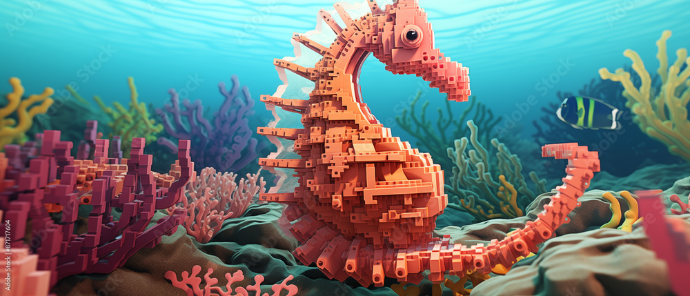 Obraz premium Style Seahorse in an Underwater Coral Reef