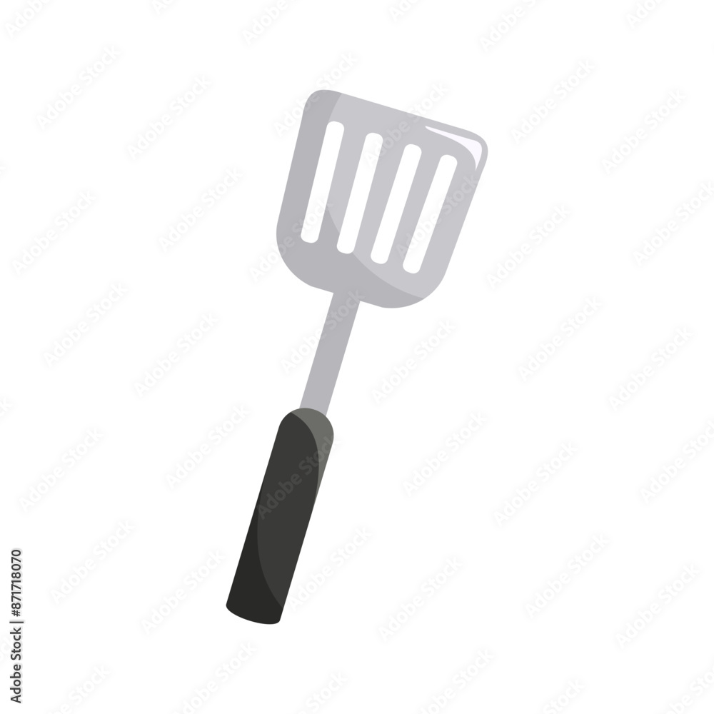 Silver spatula with a black handle suitable for kitchen, cooking, culinary, utensil, and chef themed designs. Versatile for food content Silver spatula with a black handle suitable for kitchen, cooking, culinary, utensil, and chef themed designs. Versatile for food content