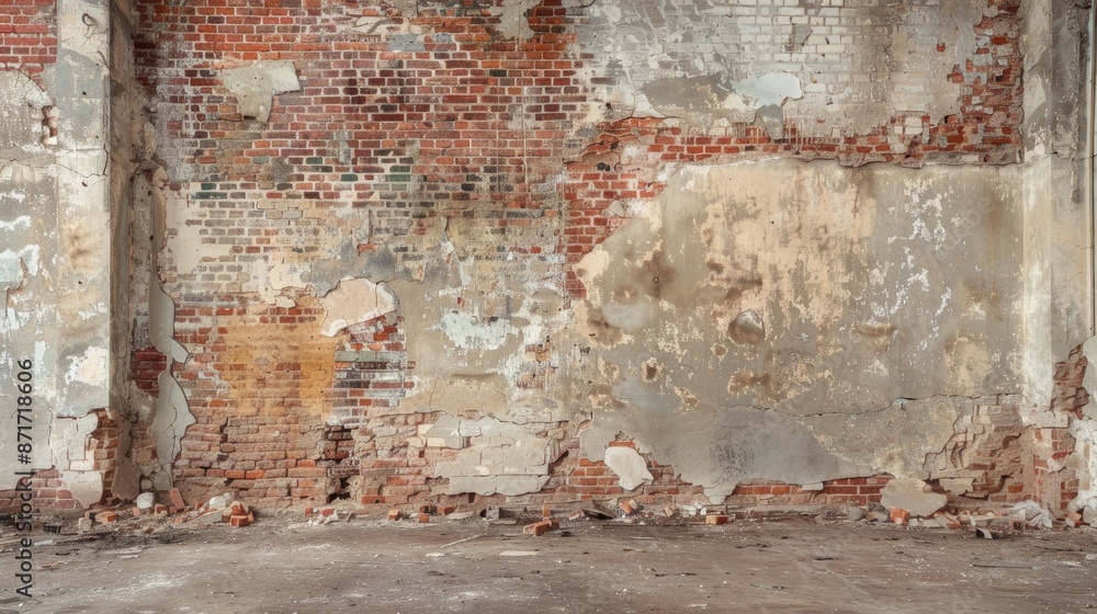 Obraz premium Variety of brick and plaster textures in abandoned ruin with room for text