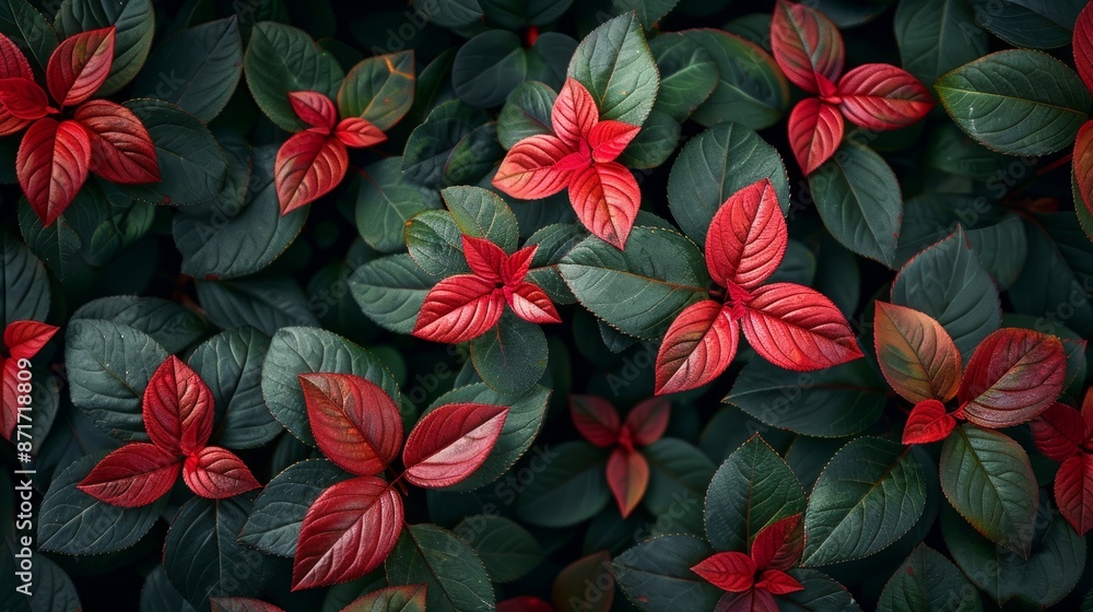 Red leaves emerging from green foliage Red leaves emerging from green foliage