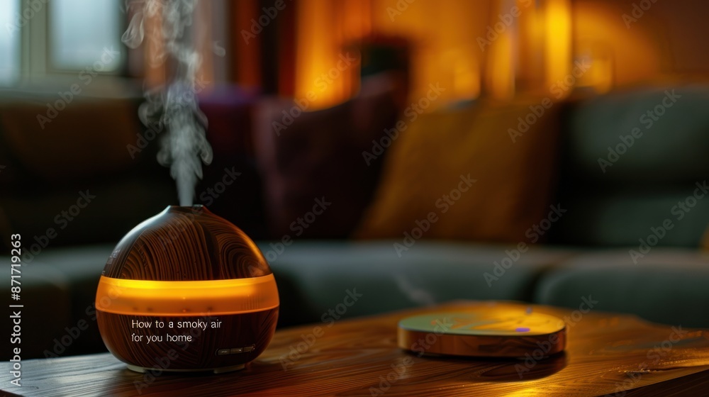 Fototapeta premium Smoky Air Diffuser on Wooden Table