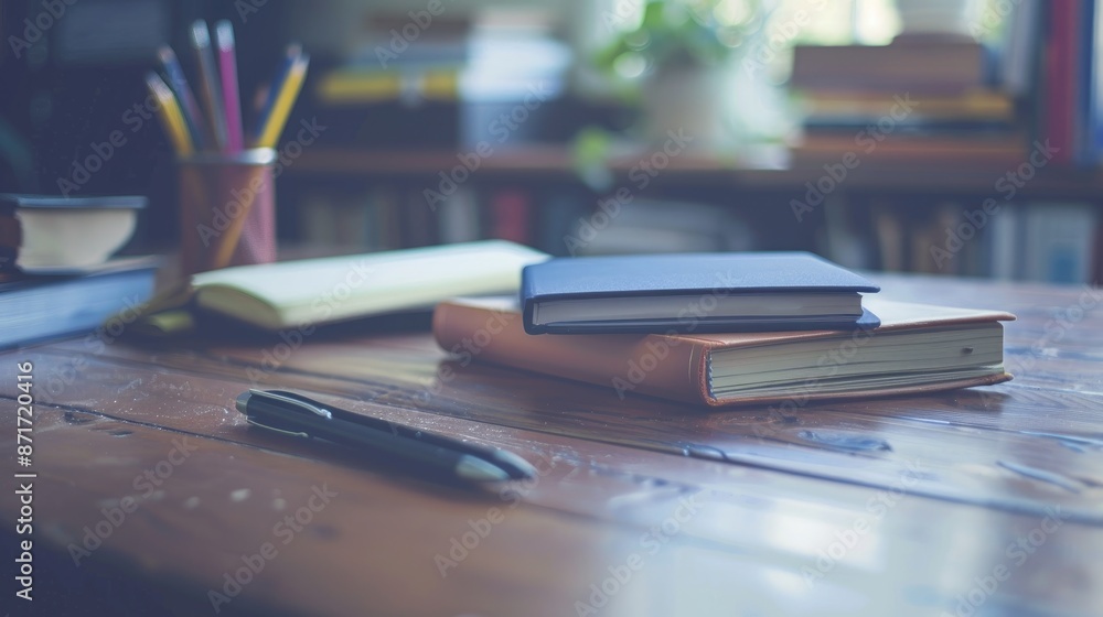 Stationery on table beside notebook Stationery on table beside notebook