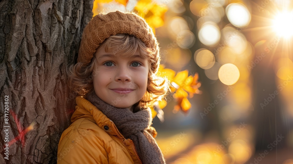 Boy smiling in autumn park Boy smiling in autumn park