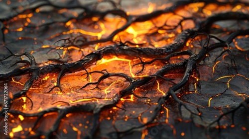 Twigs and branches on molten lava