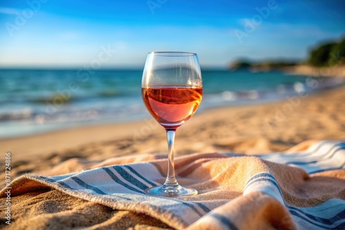 Glass of rosé wine on the beach
