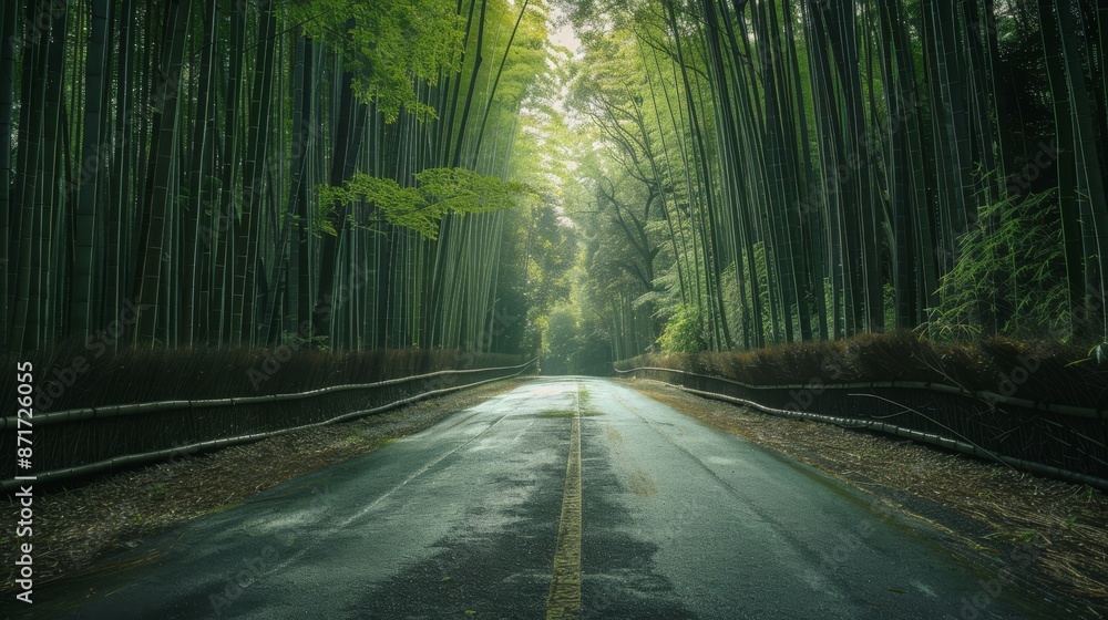 Fototapeta premium Landscape of A Road on a Bamboo Forest