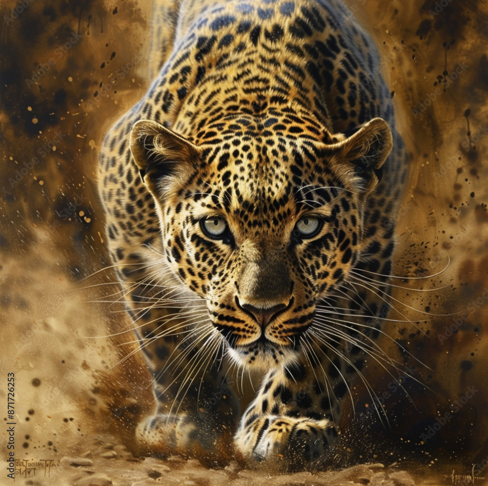 Obraz premium arabian leopard, graceful, powerful expression in forest