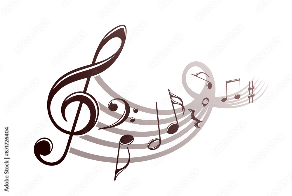 The stylized symbol with music notes.
The stylized symbol with music notes.