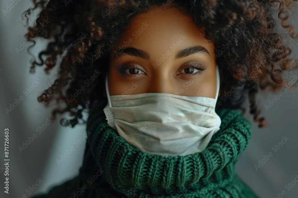 Portrait of African American woman wearing a medical mask, emphasizing health and safety during the pandemic. Generative ai Portrait of African American woman wearing a medical mask, emphasizing health and safety during the pandemic. Generative ai