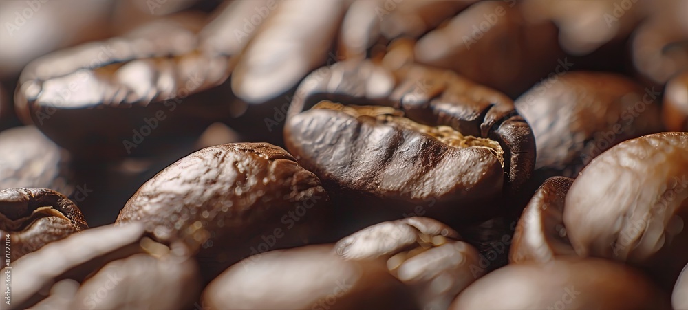 Close-up of coffee seeds. Aromatic roasted coffee beans, hot aromatic coffee and organic freshness, industrially roasted coffee. Close-up of coffee seeds. Aromatic roasted coffee beans, hot aromatic coffee and organic freshness, industrially roasted coffee.