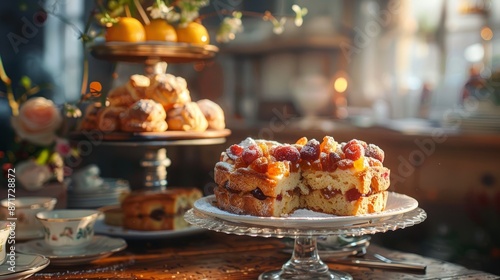 Wallpaper Mural Fruit cake and pastries on a rustic table Torontodigital.ca