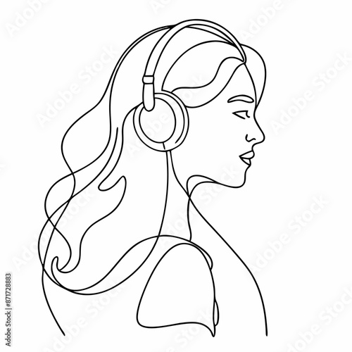 a young woman wearing headphones while listening to music  continuous one line art illustration (12)
