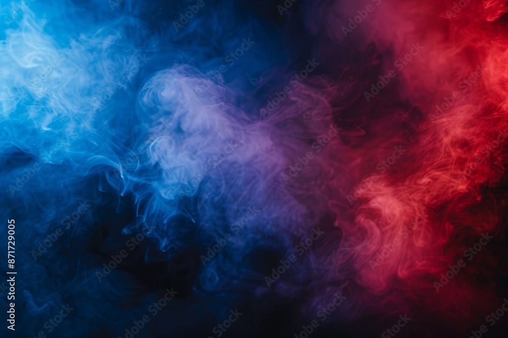 Fototapeta premium Smoke in red blue and black with a backlit texture.