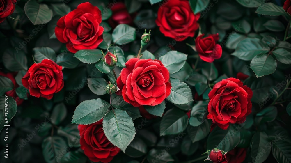 Blooming red roses in a home garden Blooming red roses in a home garden