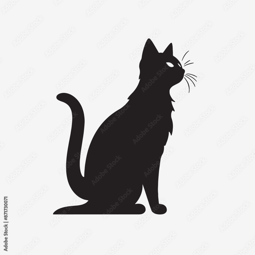 black silhouette of a cat simple illustration in white background