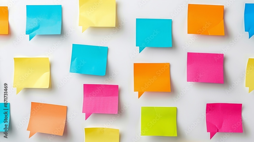 Colorful speech bubble sticky notes on white background Colorful speech bubble sticky notes on white background