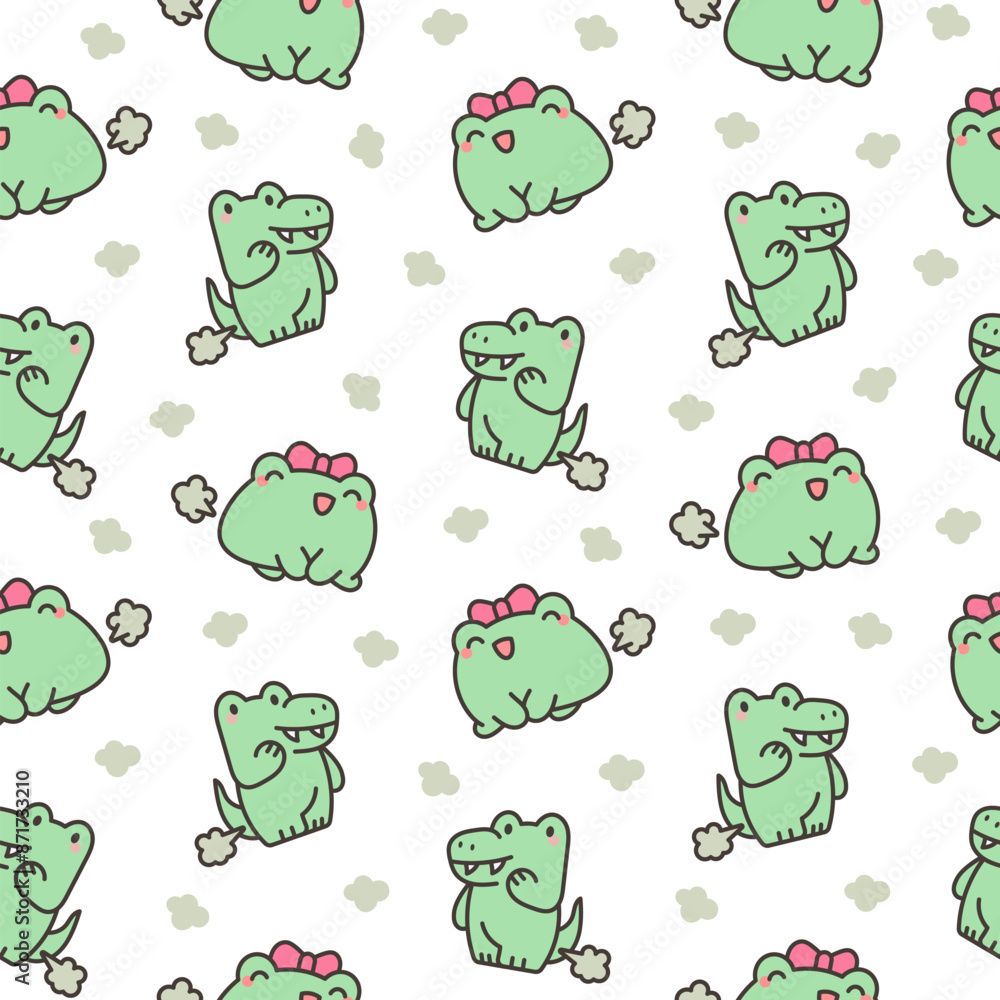 Obraz premium Cute and funny farting animals. Seamless pattern. Cartoon characters. Hand drawn style. Vector drawing. Design ornaments.