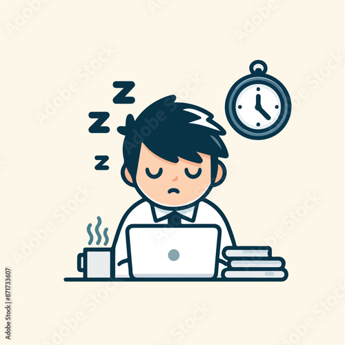 Vector image of tired person after learning