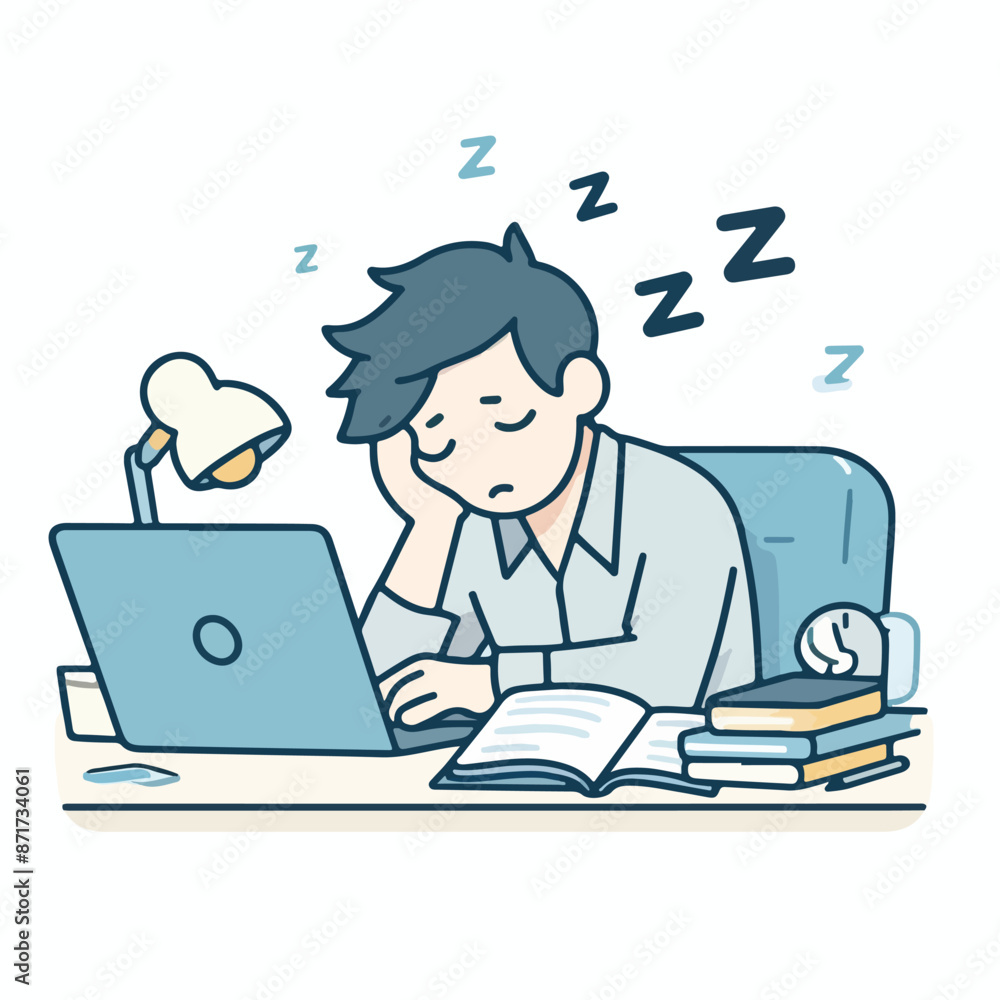 Vector image of tired person after learning Vector image of tired person after learning