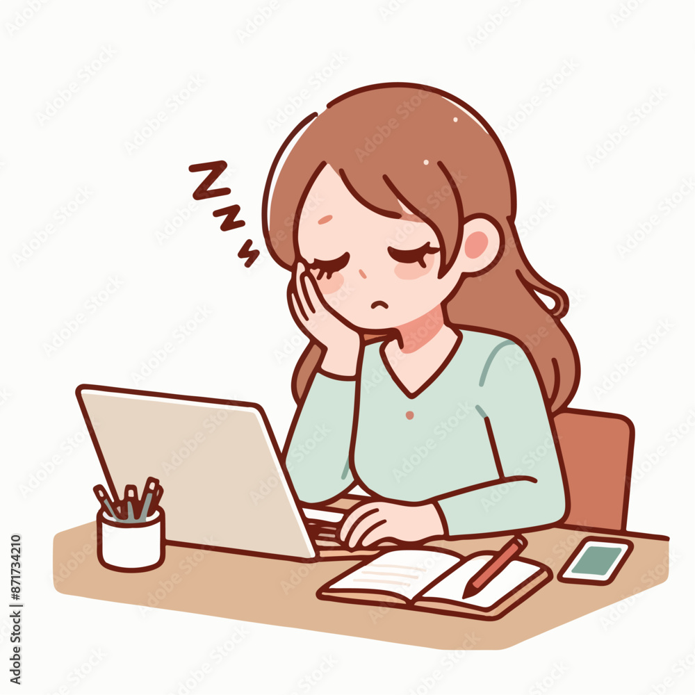 Vector image of tired person after learning Vector image of tired person after learning